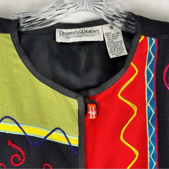 Draper & Damon’s Colorful Artsy Embroidered Patchwork Blazer Jacket Size Small - Picture 4 of 5